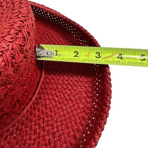 Red Berry Straw Curled Brim Hat O/S - Picture 6 of 7